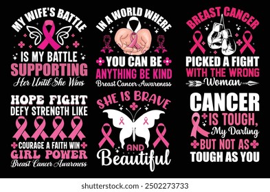 Breast Cancer Pink Typography Bundle T shirt design.