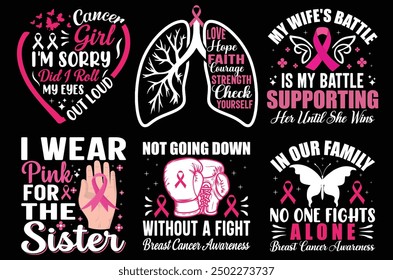 Breast Cancer Pink Typography Bundle T shirt design.