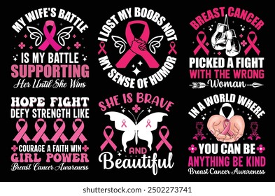 Breast Cancer Pink Typography Bundle T shirt design.