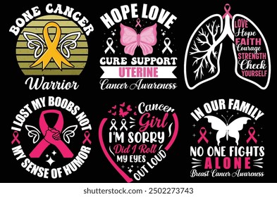 Breast Cancer Pink Typography Bundle T shirt design.