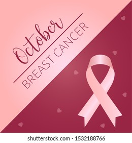 Breast cancer poster with a pink awareness ribbon - Vector illustration