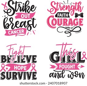 Breast cancer Quotes Designs Bundle, October Breast Cancer Quotes Saying best for print item t-shirt, Clothing, mug, pillow, poster, banner, isolated 