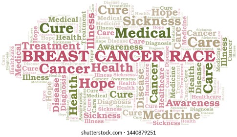 Breast Cancer Race word cloud. Vector made with text only.