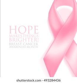 Breast cancer realistic pink ribbon, breast cancer awareness symbol