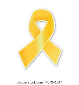 Breast cancer ribbon gold symbol on white background
