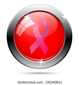 Breast cancer ribbon icon. Internet button on white background. 