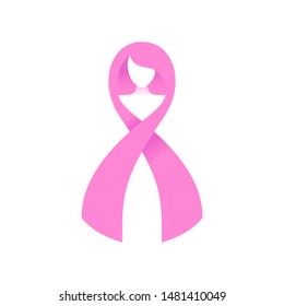 Breast Cancer Ribbon Logo Design Template - With Silhouette Of A Lady In Negative Space