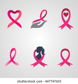 breast cancer ribbon logos set