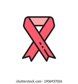 Breast cancer ribbon, malignant tumor, oncology, volunteering color line icon.