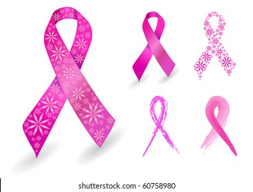 Breast cancer ribbon in pink with glitter flowers