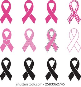 Breast Cancer Ribbon silhouette with a white background. Cancer Pink Ribbon Variations, Awareness Ribbon Monogram Silhouette. Awareness Ribbon Split Name Frame