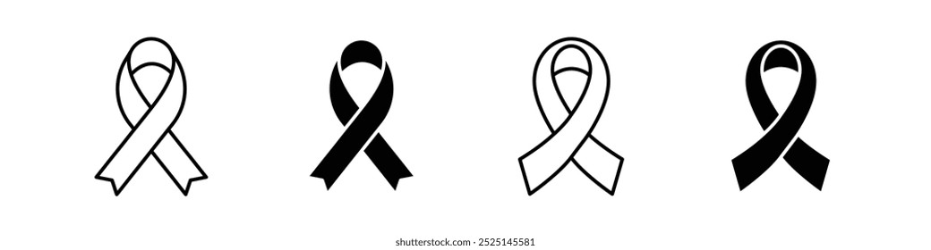 breast cancer ribbon vector filled and outlined iconss collection