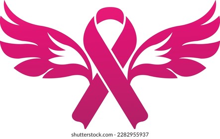 Breast cancer ribbon with wings of independence