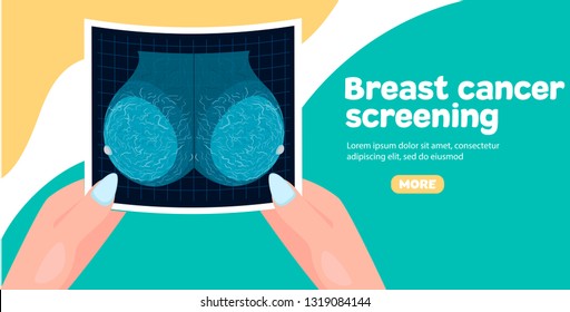 Breast cancer screening banner. Female health care concept. Mammography examination procedure in modern clinic vector illustration. Digital mammography