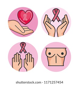 breast cancer set icons