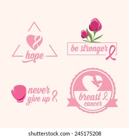 Breast cancer set of stickers. Pink ribbon, icon design.