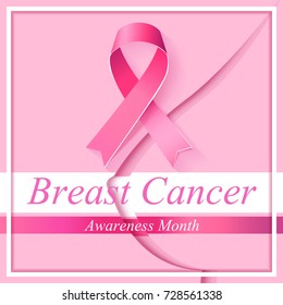 Breast Cancer. Silhouette of the female breast.Pink ribbon.Vector illustration.