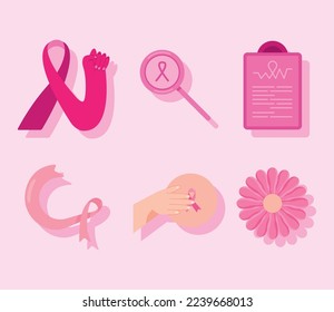 breast cancer six set icons