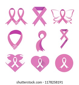 Breast Cancer Social Awareness Icon Symbol Design Illustration Graphic Set