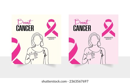 Breast Cancer social media post banner design template | Instagram, Facebook, Twitter, LinkedIn, Pinterest and web Banner for Breast Cancer 5th October