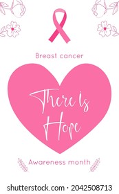 Breast cancer support vertical poster with heart and flowers