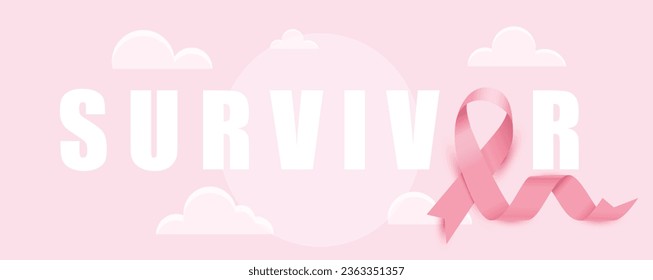 Pancarta de la sobreviviente del cáncer de mama con una cinta satinada rosa. Ilustración vectorial.