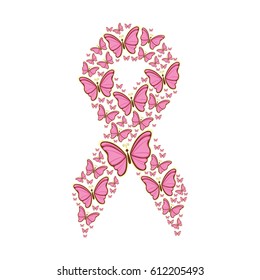 breast cancer symbol with beautiful butterflies, vector illustration design