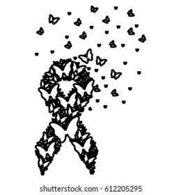 breast cancer symbol with flying butterflies, vector illustration design