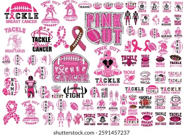 Breast cancer, tackle, fight, wear pink, Hope, race, dalmatian dots, support squad, awareness, football sport, coquette bow, usa flag, i wear pink for my family, dad, mom, sis, brother, baseball