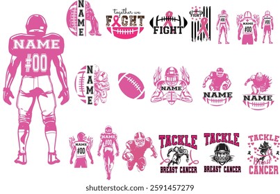 Breast cancer, tackle, fight, wear pink, Hope, race, dalmatian dots, support squad, awareness, football sport, coquette bow, usa flag, i wear pink for my family, dad, mom, sis, brother, baseball