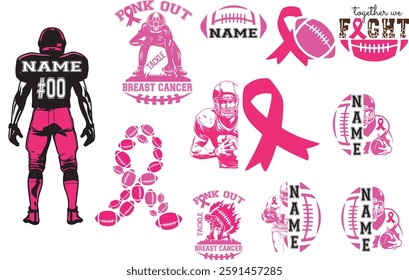 Breast cancer, tackle, fight, wear pink, Hope, race, dalmatian dots, support squad, awareness, football sport, coquette bow, usa flag, i wear pink for my family, dad, mom, sis, brother, baseball