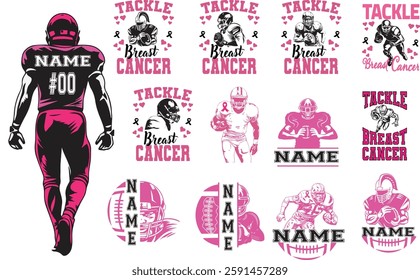 Breast cancer, tackle, fight, wear pink, Hope, race, dalmatian dots, support squad, awareness, football sport, coquette bow, usa flag, i wear pink for my family, dad, mom, sis, brother, baseball