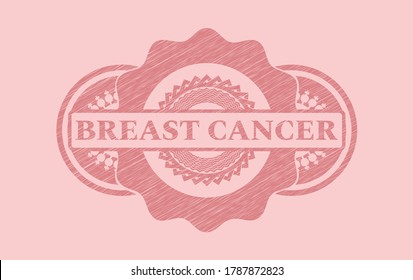 Breast Cancer text inside Pink stroke emblem. Rose color classic background. Vector illustration. 