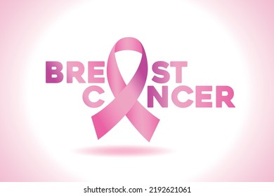 Breast cancer text with pink ribbon banner background