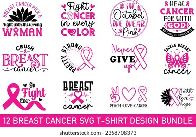 Breast Cancer T-shirt Design Bundle, Breast Cancer Quotes Design t shirt Bundle, Vector EPS Editable Files