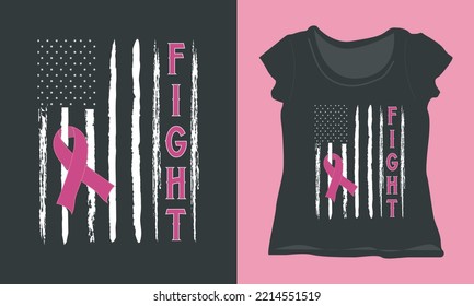 Breast Cancer T-shirt Illustration with Ribbon and American Flag Vector