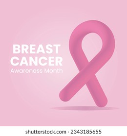 Breast Cancer Vector Banner, Poster for Social Media Use. 3d October breast cancer emblem sign for awareness month with pink ribbon symbol. Realistic pink ribbon. Poster template. Vector illustration.