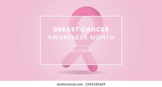 Breast Cancer Vector Banner, Poster for Social Media Use. 3d October breast cancer emblem sign for awareness month with pink ribbon symbol. Realistic pink ribbon. Poster template. Vector illustration.