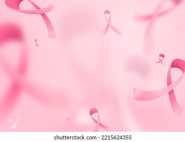 Antecedentes del patrón vectorial del cáncer de mama. Desenfoque y enfoque cintas rosadas sobre fondo color rosa claro.