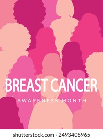 Breast cancer vertical banner. Women silhouette in pink colors. Disease prevention, solidarity or charity campaign flyer.