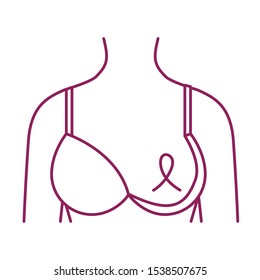 breast cancer woman body with ribbon and bra vector illustration design svg