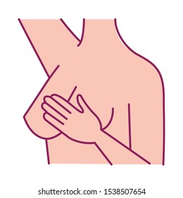 breast cancer woman body self examination vector illustration design