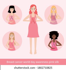 Breast cancer world day awareness pink silk & group of women