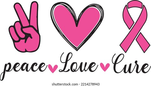 Breast Cancer,peace love cure concept vector design 