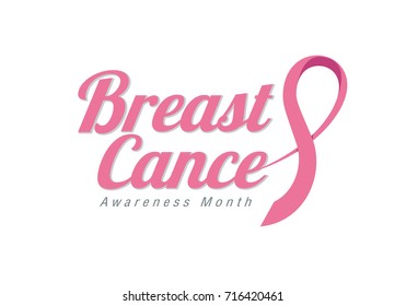 Breast cancers typography pink ribbon awareness month in October women power healthy care. Creative illustrations vector on white isolate backgrounds