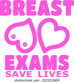 Breast exams save lives label with hearts