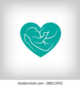 Breast feeding heart shaped sign. Logo in line-art style.