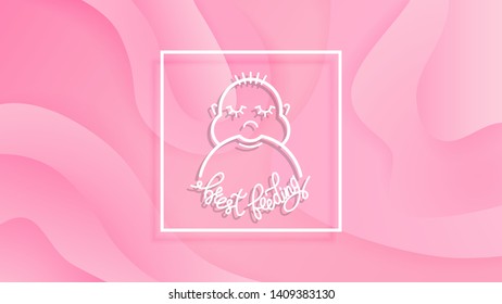 Breast Feeding lettering background vector banner. Pink background cut out of paper