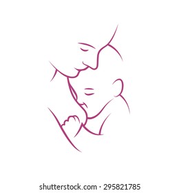 Breast feeding vector sign. Breastfeeding coalition emblem.