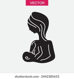Breast feeding, woman, breastfeeding her child icon flat black illustration on white background..eps
